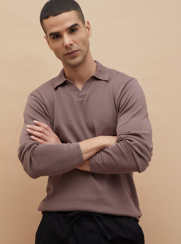 CODE Knitted Johnny Collar T-shirt