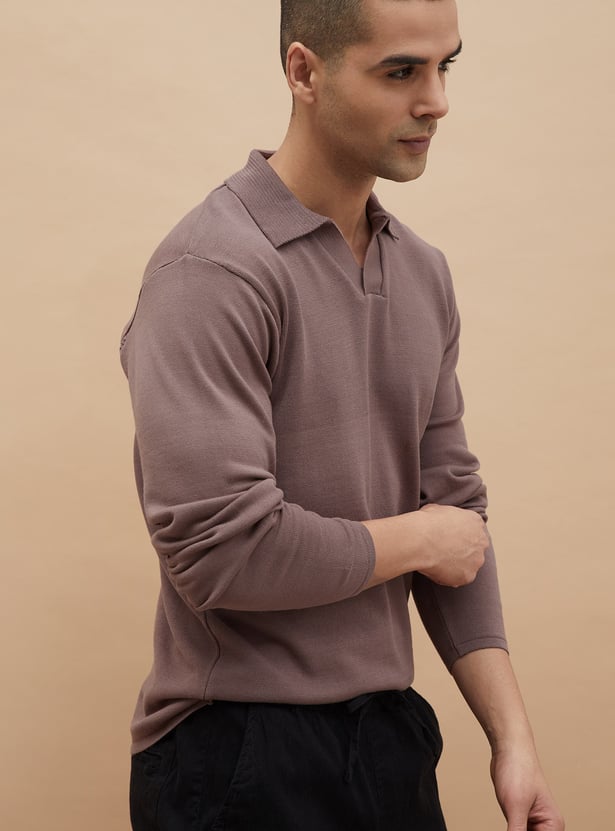 CODE Knitted Johnny Collar T-shirt