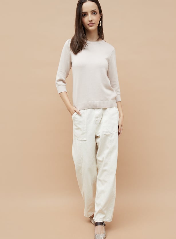 FAME FOREVER Solid Flat Knit Top