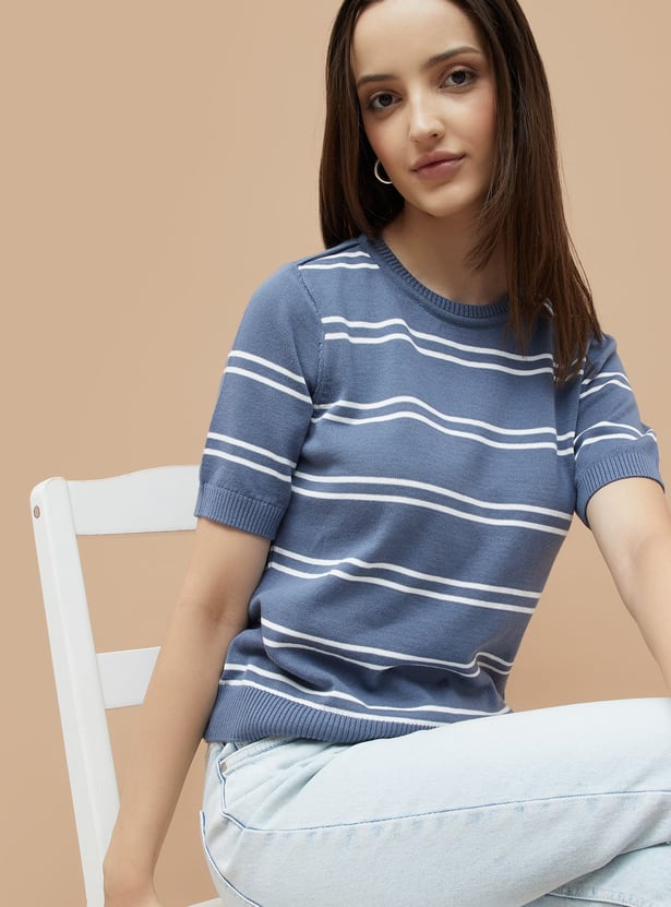 FAME FOREVER Striped Flat Knit Top