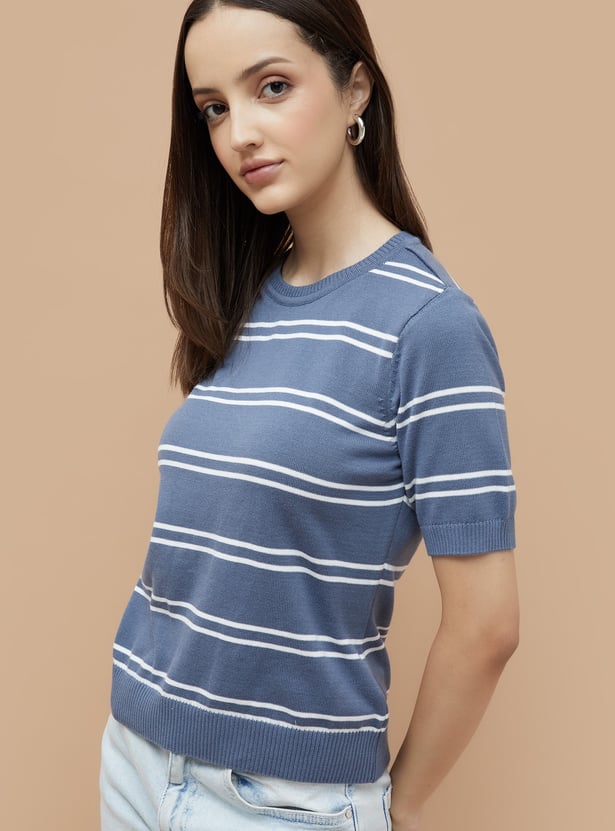FAME FOREVER Striped Flat Knit Top