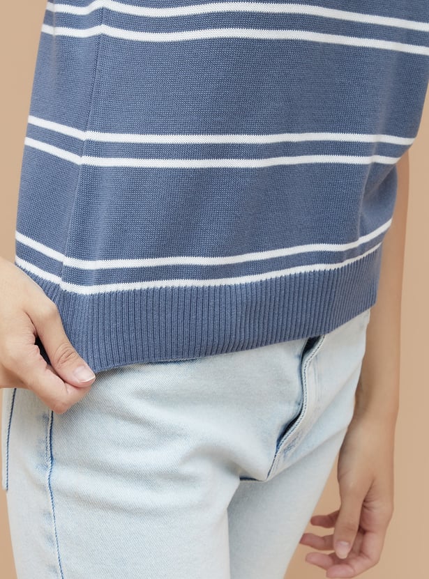 FAME FOREVER Striped Flat Knit Top