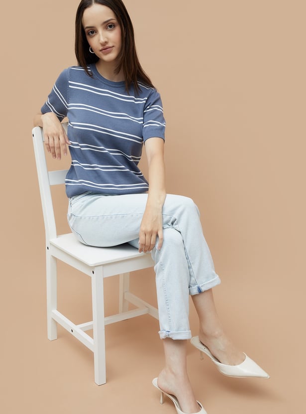 FAME FOREVER Striped Flat Knit Top