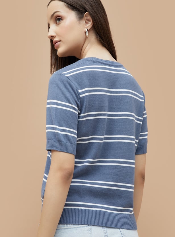 FAME FOREVER Striped Flat Knit Top