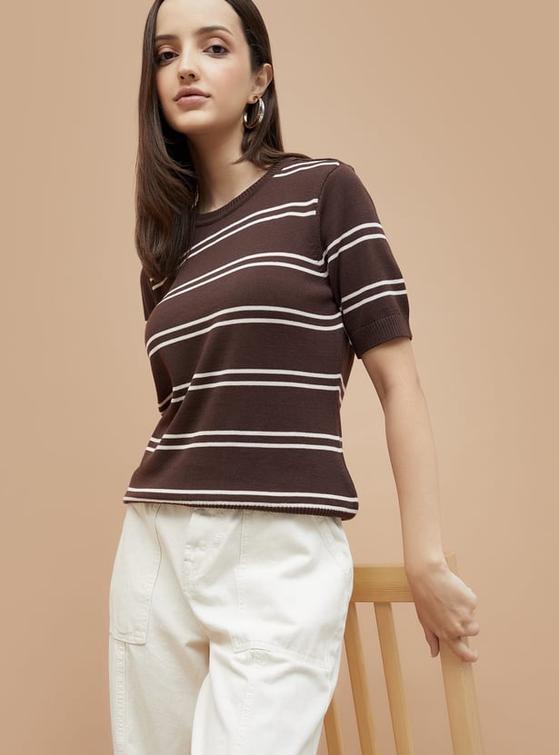 FAME FOREVER Striped Flat Knit Top