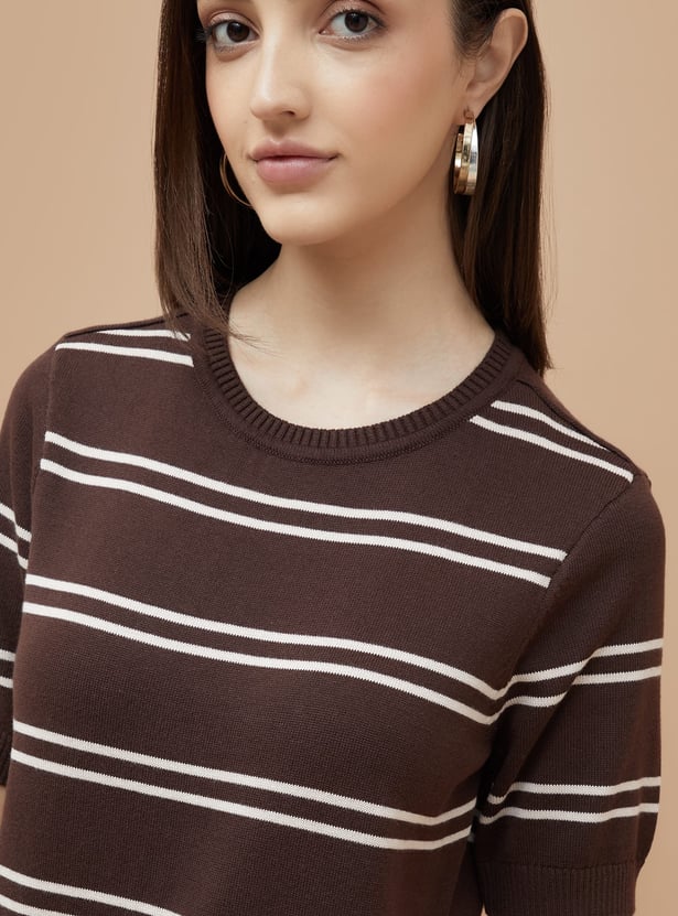 FAME FOREVER Striped Flat Knit Top