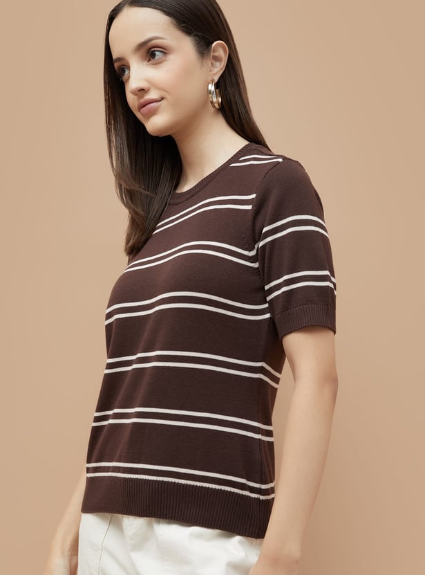 FAME FOREVER Striped Flat Knit Top