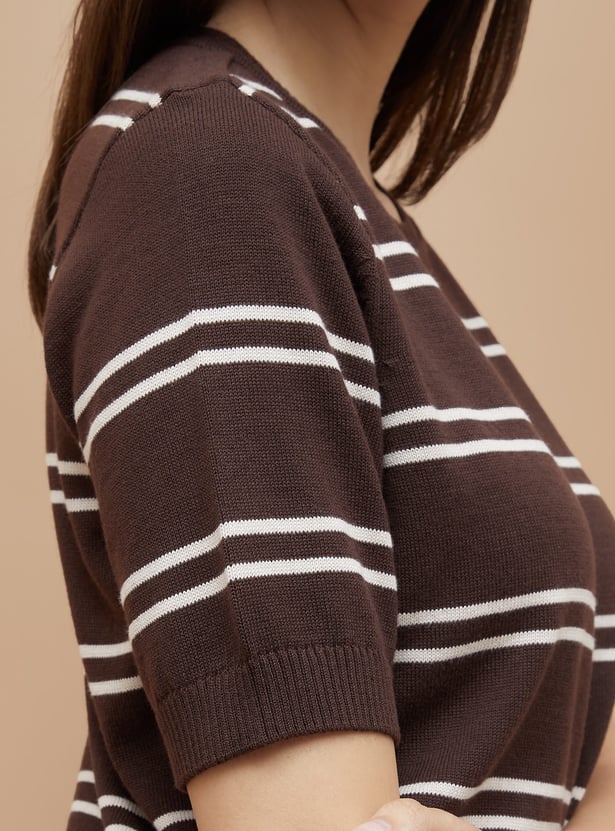 FAME FOREVER Striped Flat Knit Top