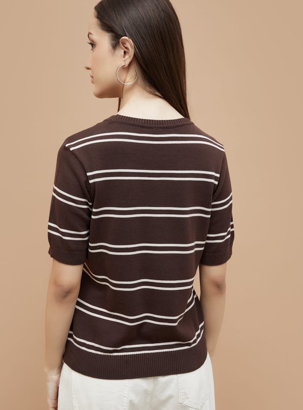 FAME FOREVER Striped Flat Knit Top