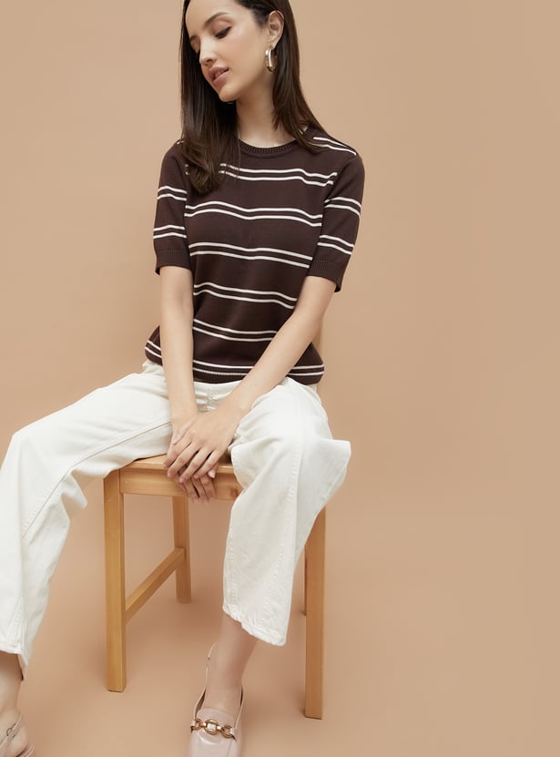 FAME FOREVER Striped Flat Knit Top