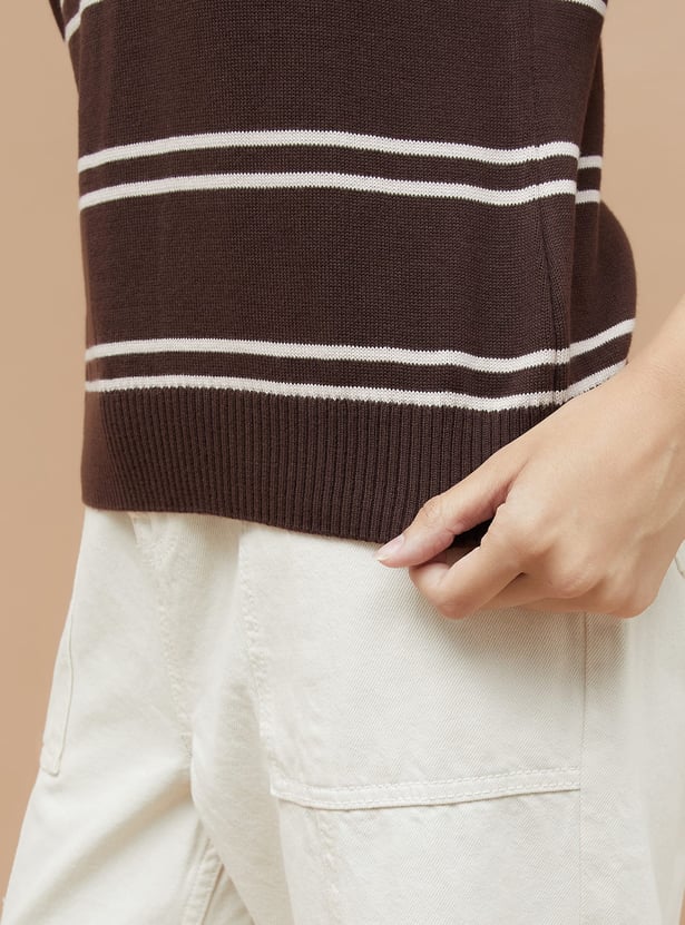 FAME FOREVER Striped Flat Knit Top