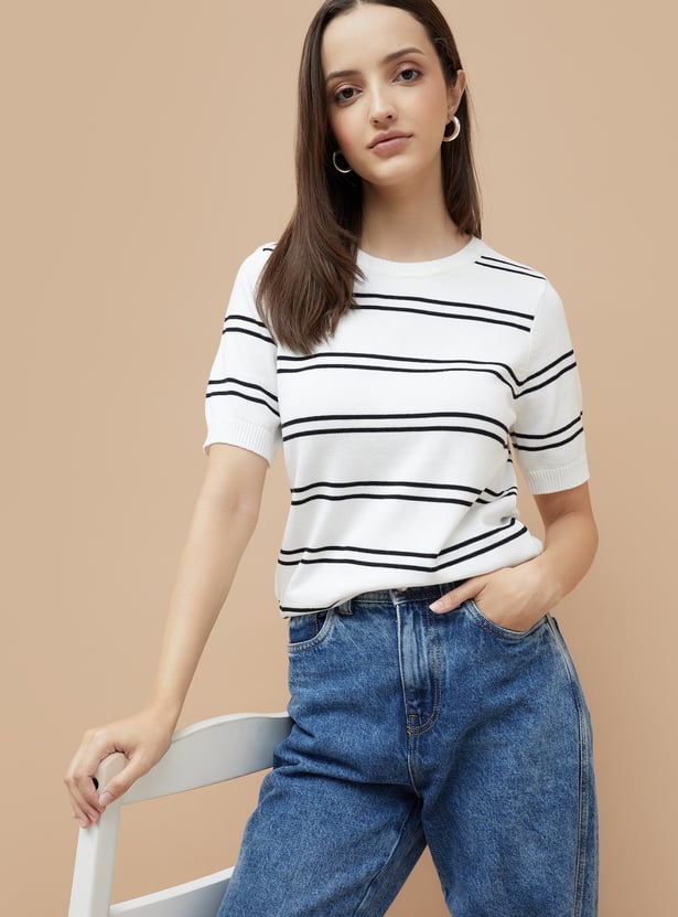 FAME FOREVER Striped Flat Knit Top