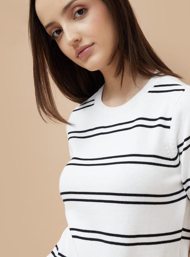 FAME FOREVER Striped Flat Knit Top