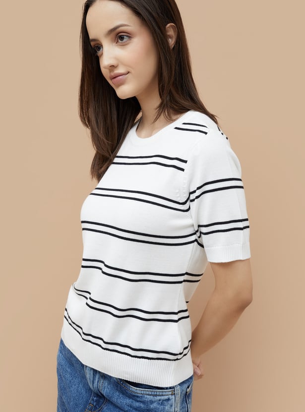 FAME FOREVER Striped Flat Knit Top