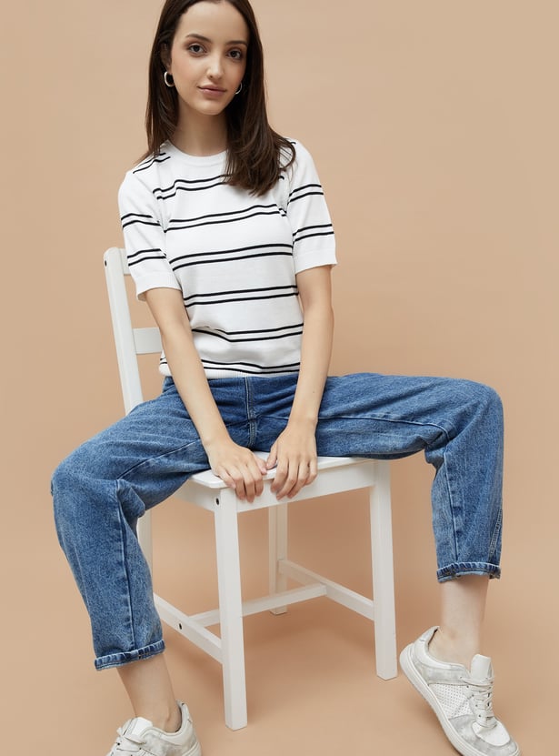 FAME FOREVER Striped Flat Knit Top