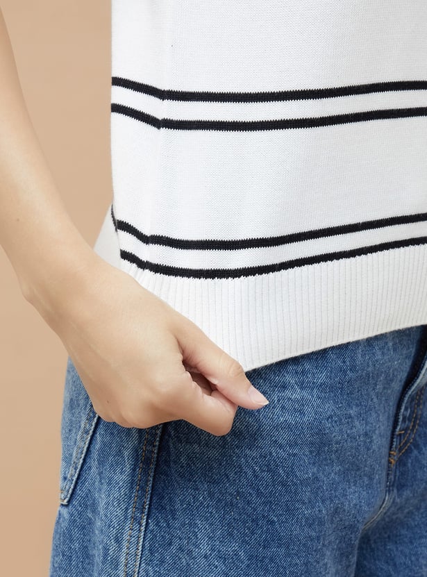 FAME FOREVER Striped Flat Knit Top