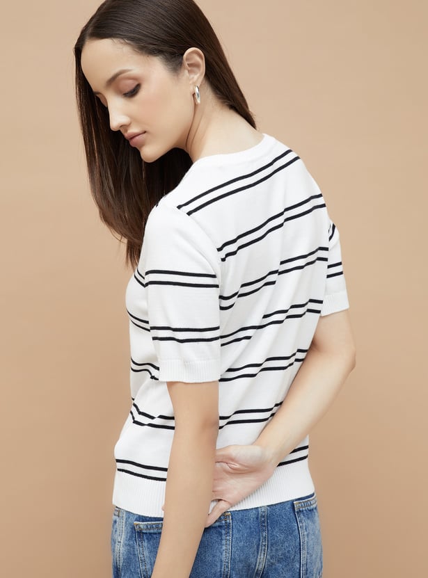 FAME FOREVER Striped Flat Knit Top