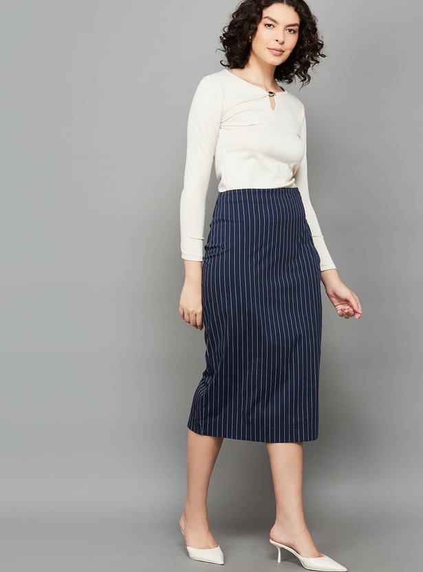 AND Striped Pencil Skirt