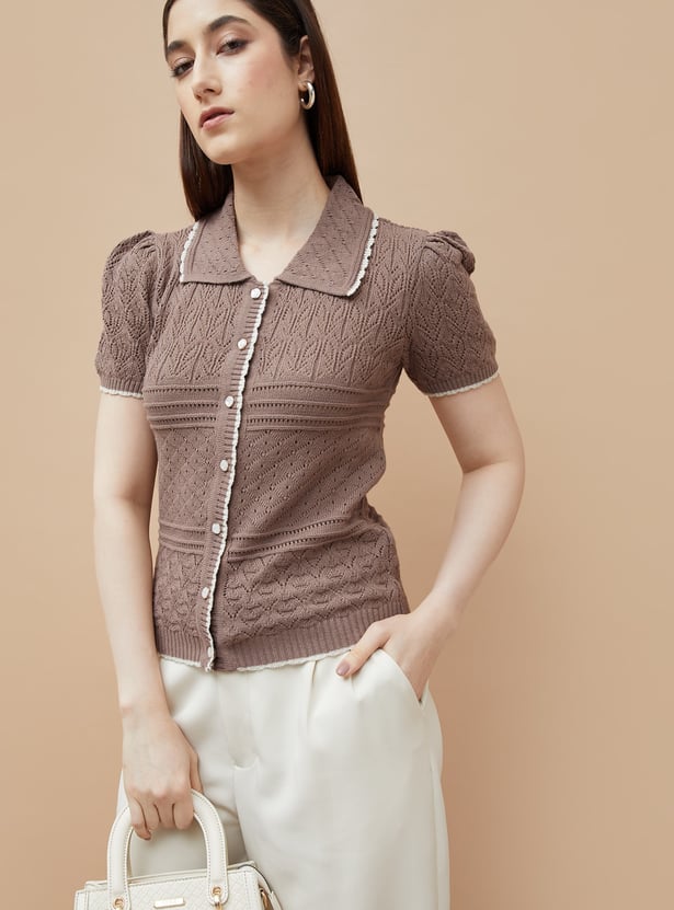 CODE Knitted Collared Top