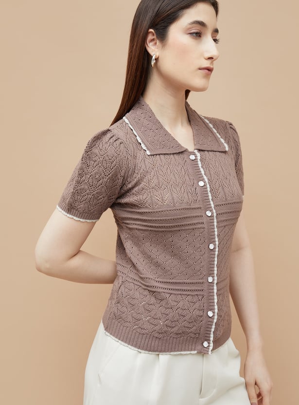 CODE Knitted Collared Top
