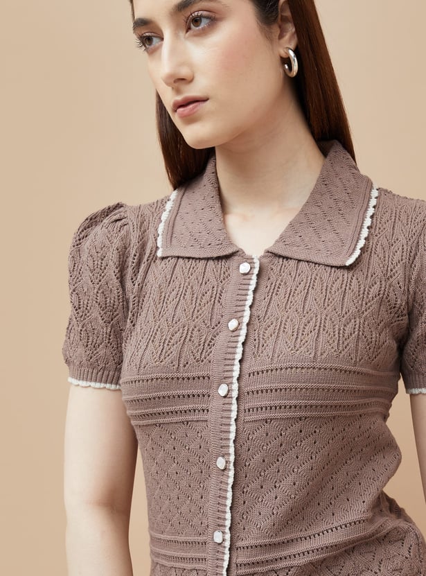 CODE Knitted Collared Top