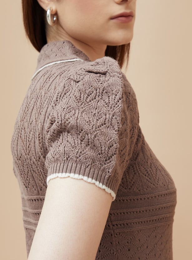 CODE Knitted Collared Top