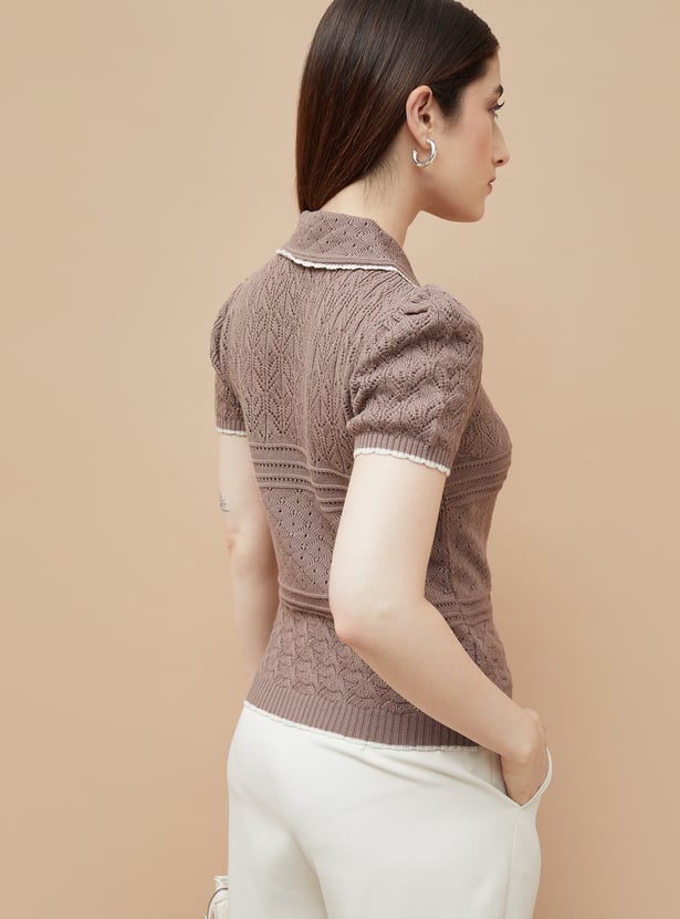 CODE Knitted Collared Top
