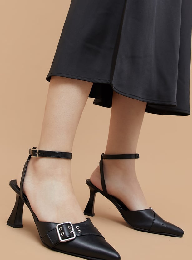 GINGER Buckle-Detailed Ankle Strap Spool Heels