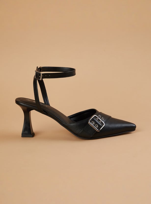 GINGER Buckle-Detailed Ankle Strap Spool Heels