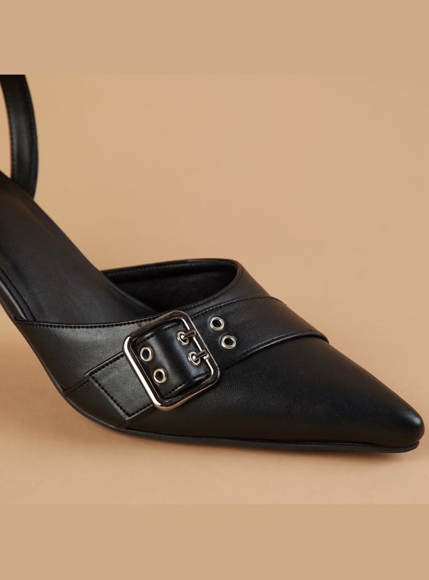 GINGER Buckle-Detailed Ankle Strap Spool Heels