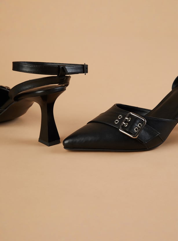 GINGER Buckle-Detailed Ankle Strap Spool Heels
