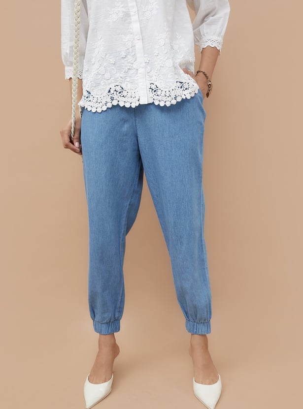 COLOUR ME Solid Denim Joggers