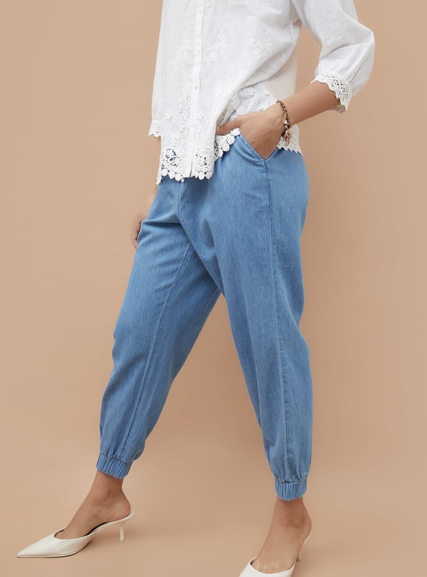 COLOUR ME Solid Denim Joggers