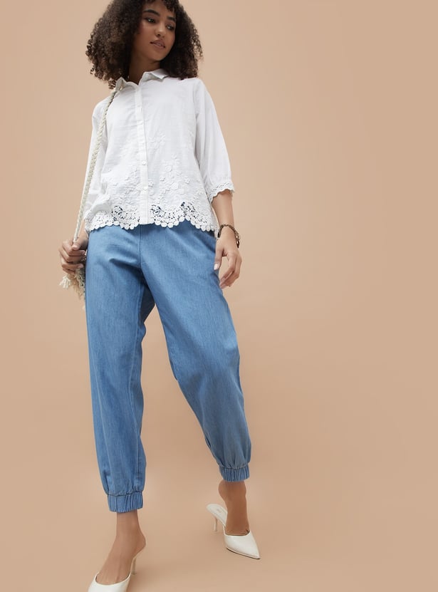 COLOUR ME Solid Denim Joggers