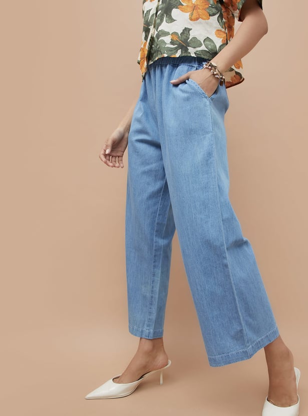 COLOUR ME Solid Elasticated Palazzos