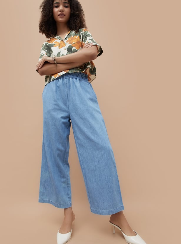 COLOUR ME Solid Elasticated Palazzos