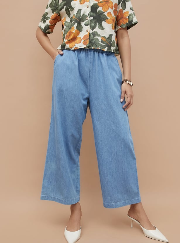 COLOUR ME Solid Elasticated Palazzos