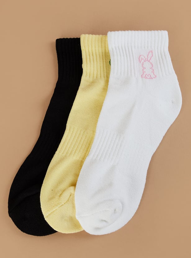 GINGER Bunny Knit Assorted Ankle Length Socks - Pack of 3