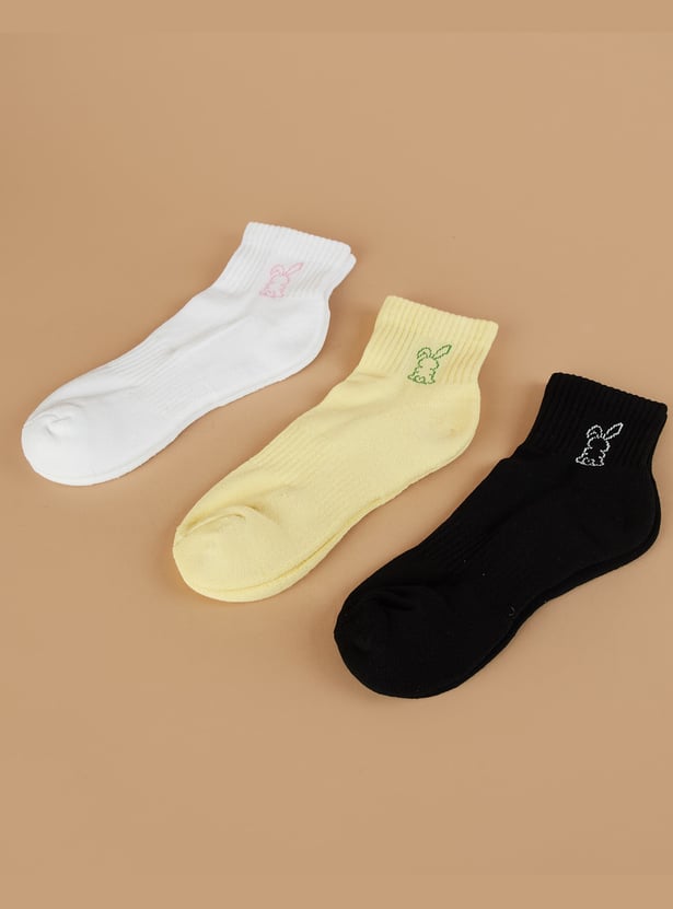 GINGER Bunny Knit Assorted Ankle Length Socks - Pack of 3