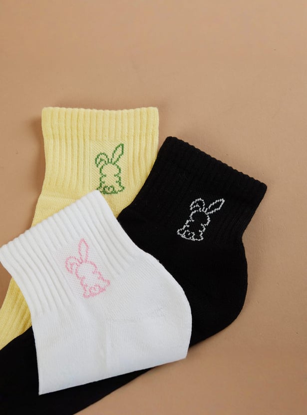 GINGER Bunny Knit Assorted Ankle Length Socks - Pack of 3