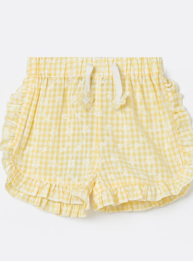 JUNIORS Girls Checked Shorts with Frill Trim
