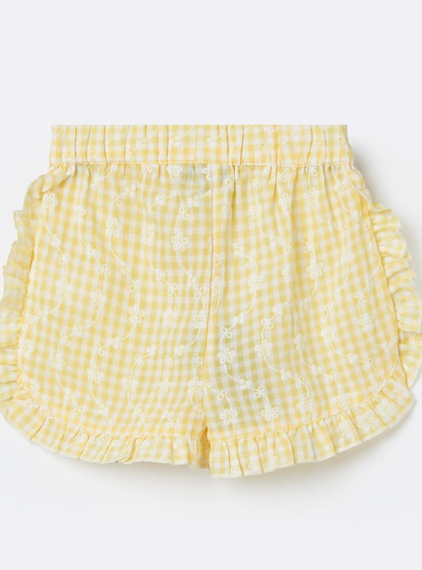 JUNIORS Girls Checked Shorts with Frill Trim