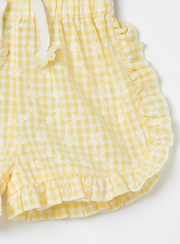 JUNIORS Girls Checked Shorts with Frill Trim