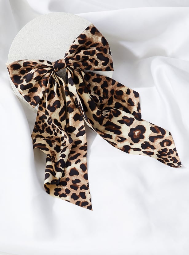 FAME FOREVER Printed Bow Accent Barrette Clip