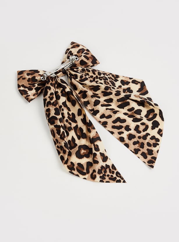 FAME FOREVER Printed Bow Accent Barrette Clip
