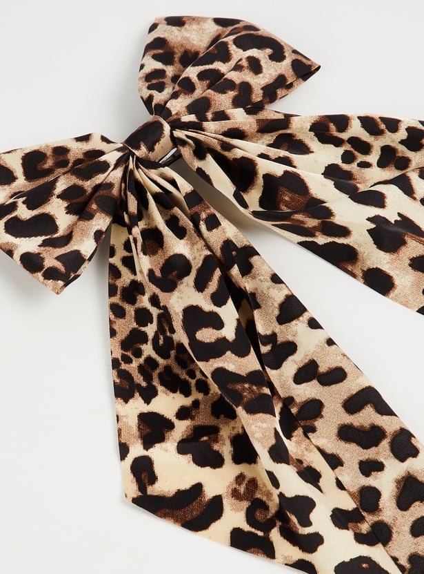 FAME FOREVER Printed Bow Accent Barrette Clip