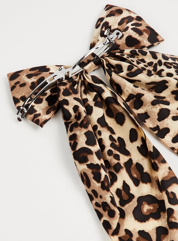 FAME FOREVER Printed Bow Accent Barrette Clip