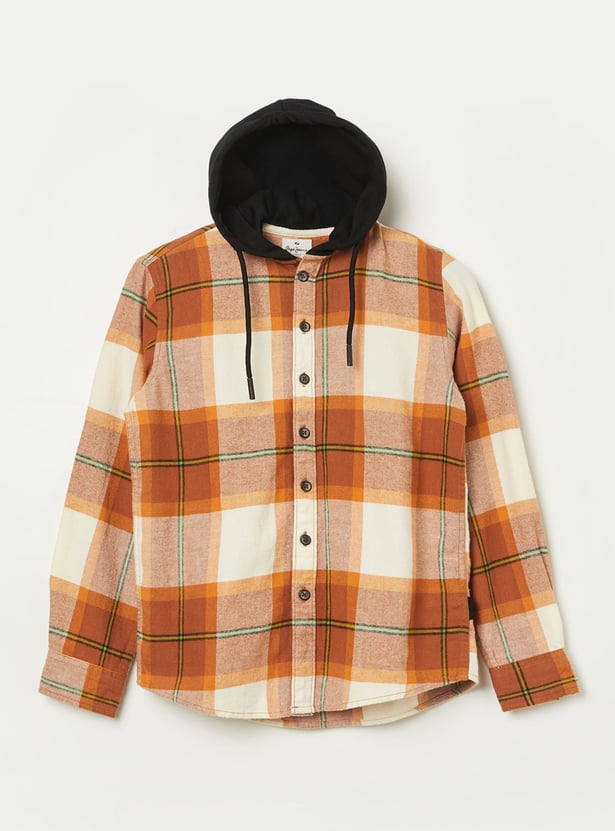 PEPE JEANS Boys Checked Hooded Shirt