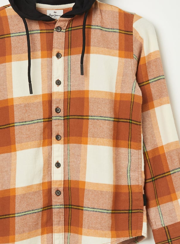 PEPE JEANS Boys Checked Hooded Shirt