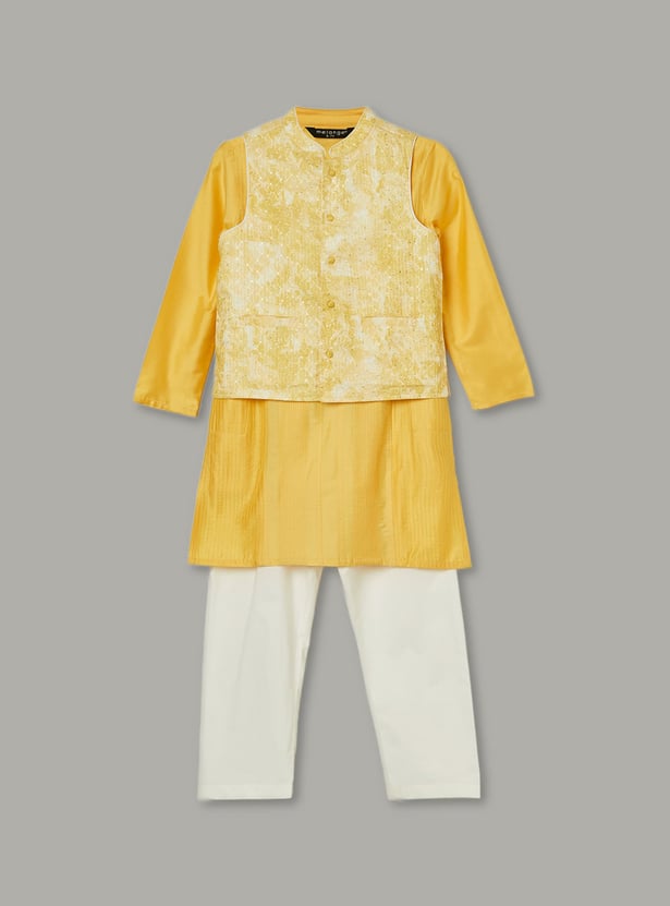 MELANGE Boys Embroidered Kurta Set with Nehru Jacket